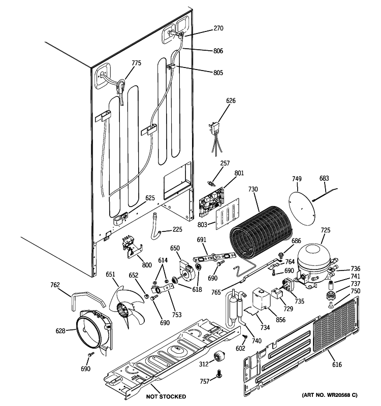 SEALED SYSTEM & MOTHER BOARD Diagram and Parts List for GSHF3KGXCCBB  General Electric Refrigerator