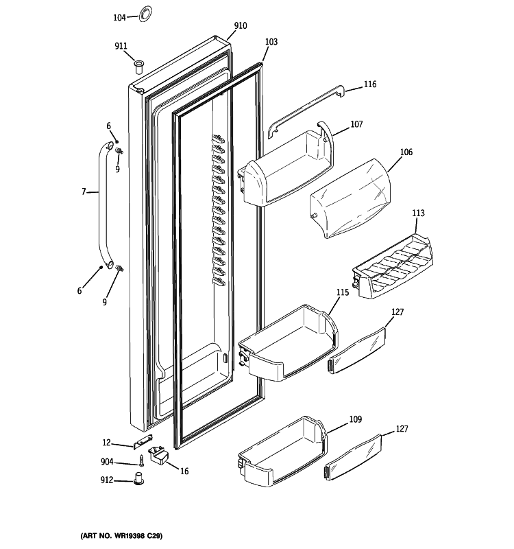 FRESH FOOD DOOR Diagram and Parts List for GSHS3KGXCCSS  General Electric Refrigerator