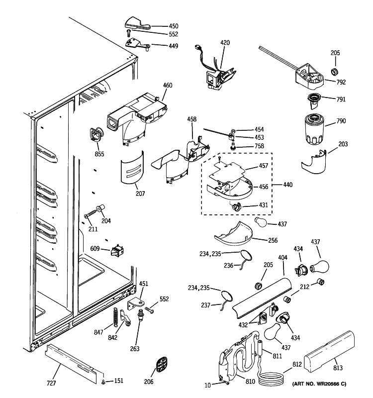 FRESH FOOD SECTION Diagram and Parts List for GSHS3KGXCCSS  General Electric Refrigerator