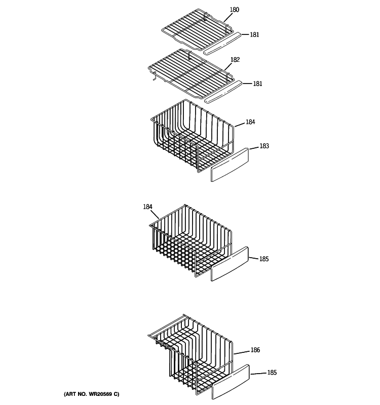 FREEZER SHELVES Diagram and Parts List for PSSS3RGXCSS  General Electric Refrigerator