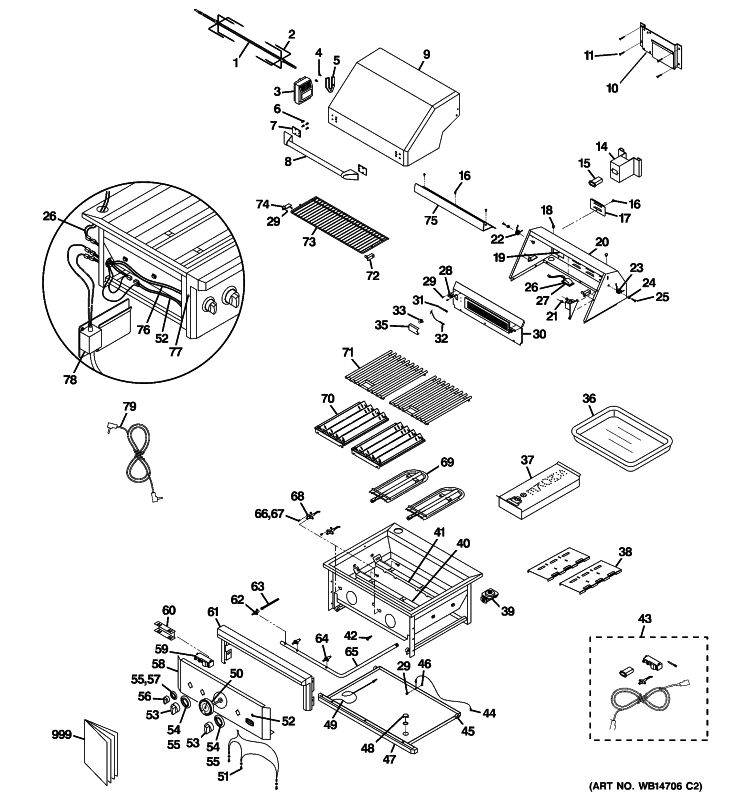 CONTROL PANEL & COOKTOP Diagram and Parts List for ZGG300NBP1SS  General Electric Grill