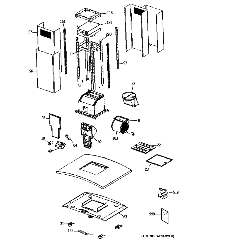 RANGE HOOD Diagram and Parts List for PV977N1SS  General Electric Range Hood