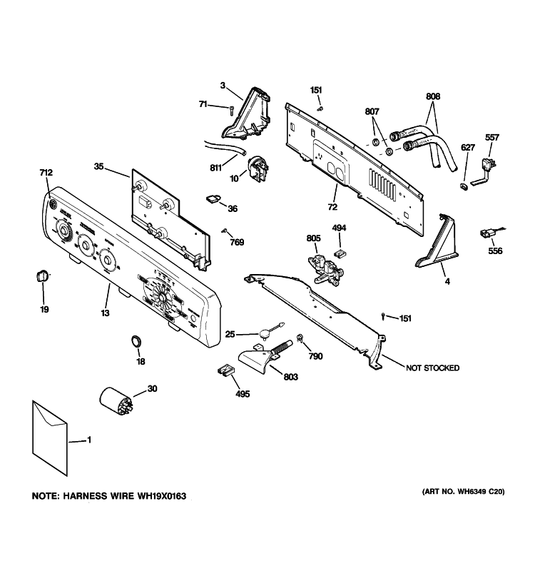 CONTROLS & BACKSPLASH Diagram and Parts List for WJRE5500K0WW  General Electric Washer