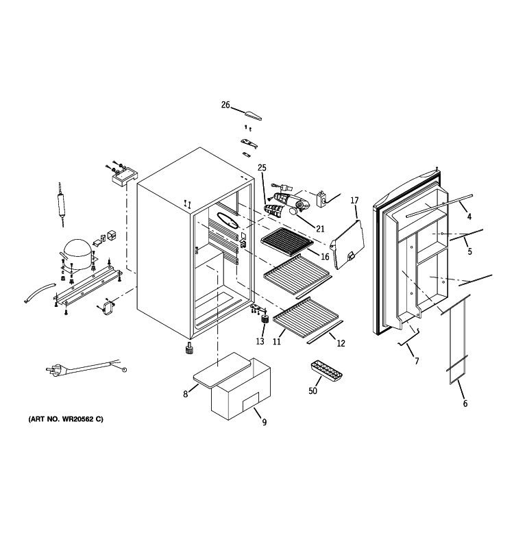 REFRIGERATOR Diagram and Parts List for WMR04BAVABB  General Electric Refrigerator