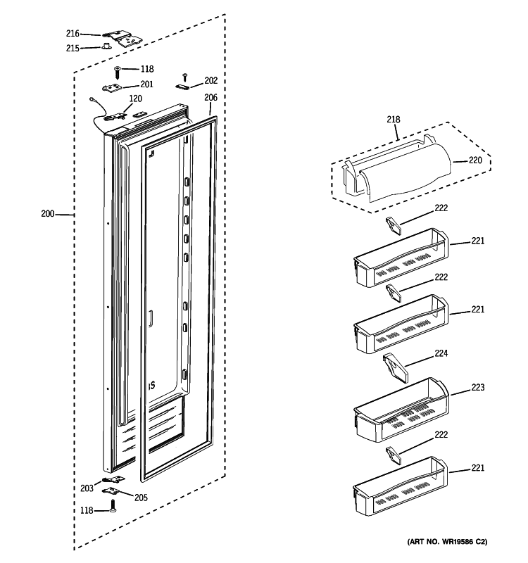 FRESH FOOD DOOR Diagram and Parts List for PSB48YSXASS  General Electric Refrigerator
