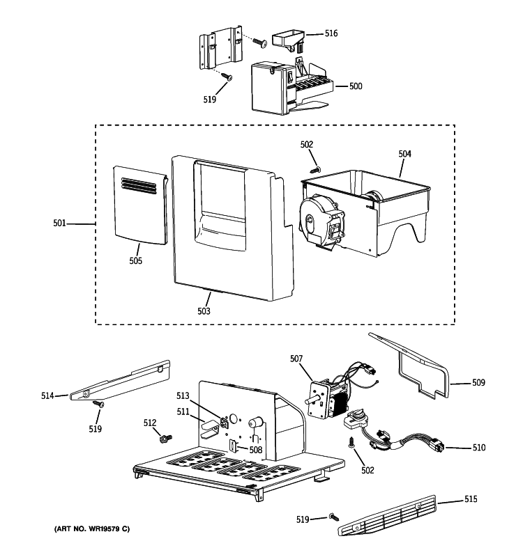 ICE MAKER & DISPENSER Diagram and Parts List for PSB48YSXASS  General Electric Refrigerator