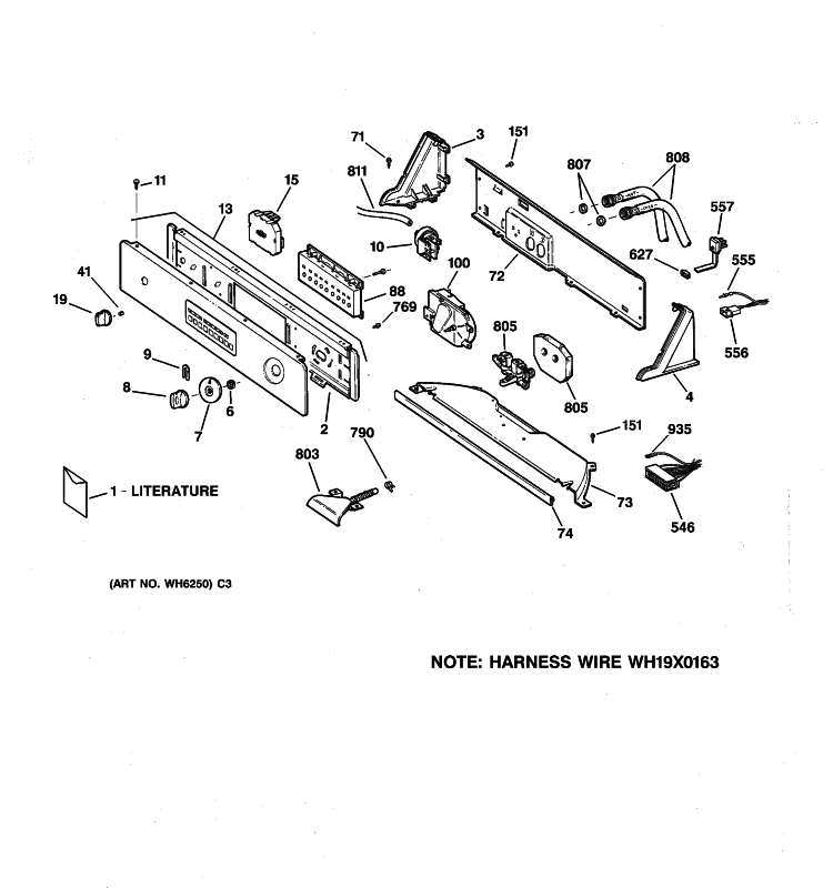 CONTROLS & BACKSPLASH Diagram and Parts List for WISQ416FT8WW  General Electric Washer