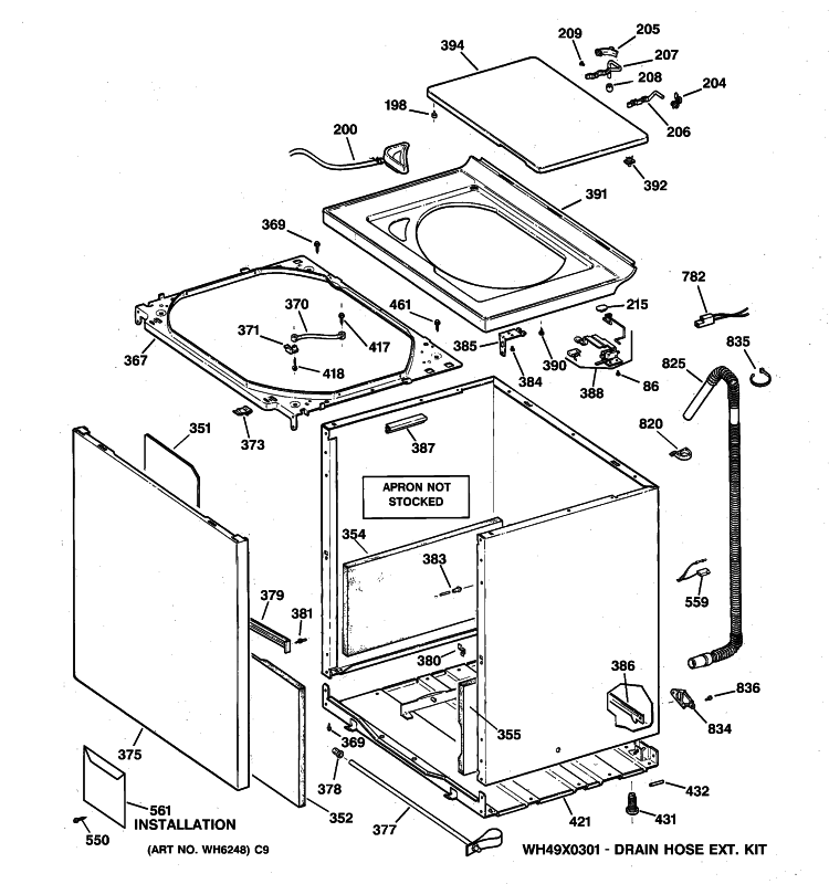CABINET, COVER & FRONT PANEL Diagram and Parts List for WISQ416FT8WW  General Electric Washer