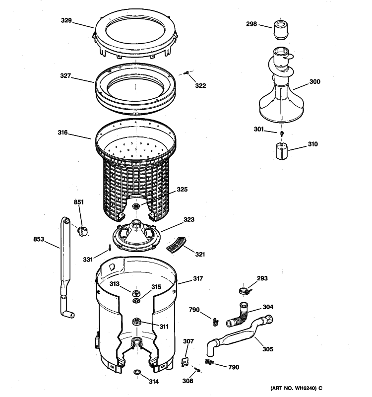 TUB, BASKET & AGITATOR Diagram and Parts List for WISQ416FT8WW  General Electric Washer