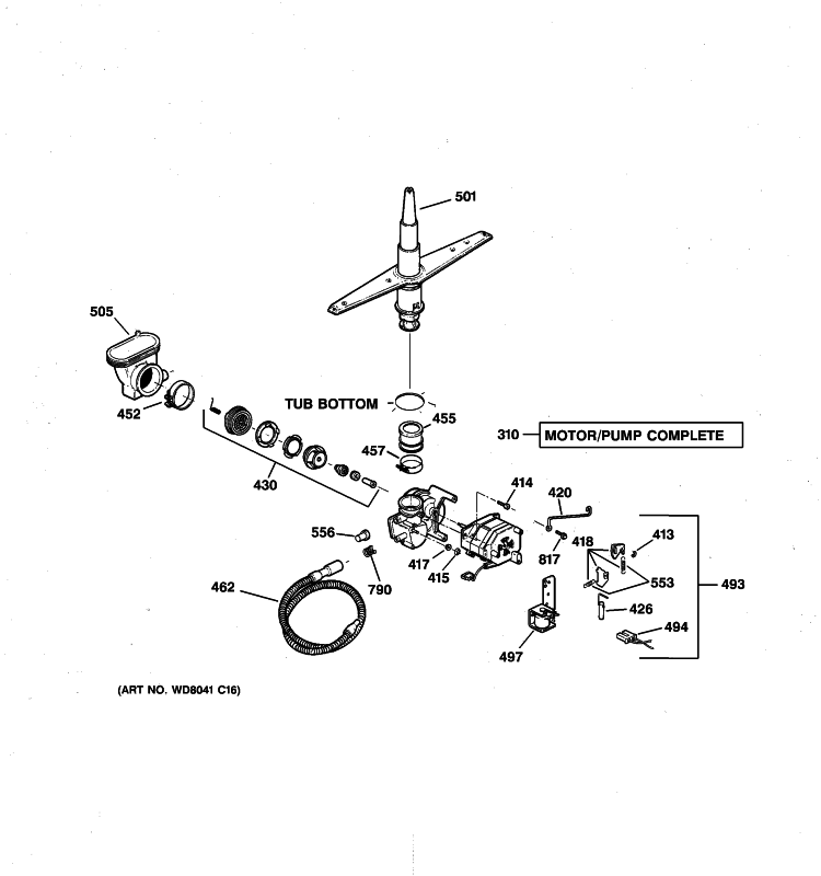 MOTOR-PUMP MECHANISM Diagram and Parts List for GSDL632F01WW  General Electric Dishwasher