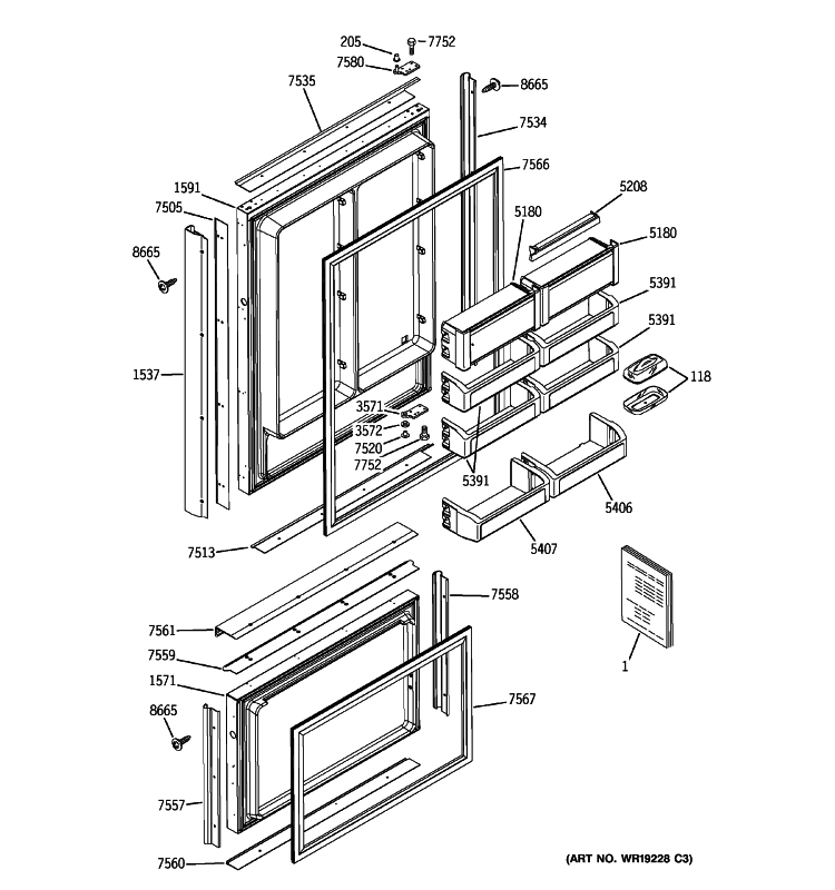 DOORS Diagram and Parts List for ZIC360NRJLH  General Electric Refrigerator