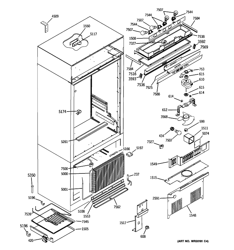 CONTROLS & COMPONENTS Diagram and Parts List for ZICP360SRFSS  General Electric Refrigerator