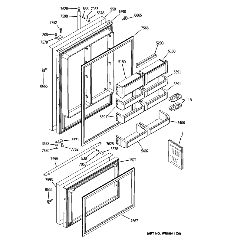 DOORS Diagram and Parts List for ZICP720BSESS  General Electric Refrigerator