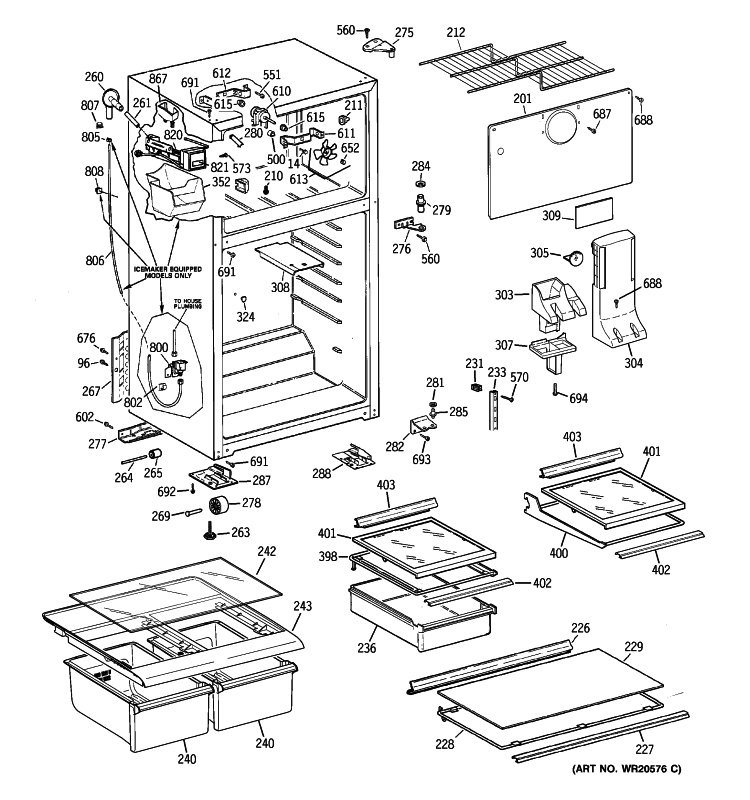 CABINET Diagram and Parts List for GTS18ECTBRBB  General Electric Refrigerator