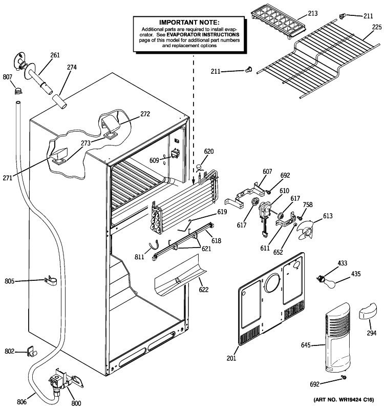 FREEZER SECTION Diagram and Parts List for GTS18SCXCRSS  General Electric Refrigerator