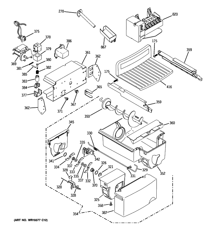 ICE MAKER & DISPENSER Diagram and Parts List for GCE21LGWIFSS  General Electric Refrigerator
