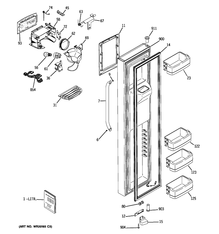 FREEZER DOOR Diagram and Parts List for GCE21MGTJFSS  General Electric Refrigerator