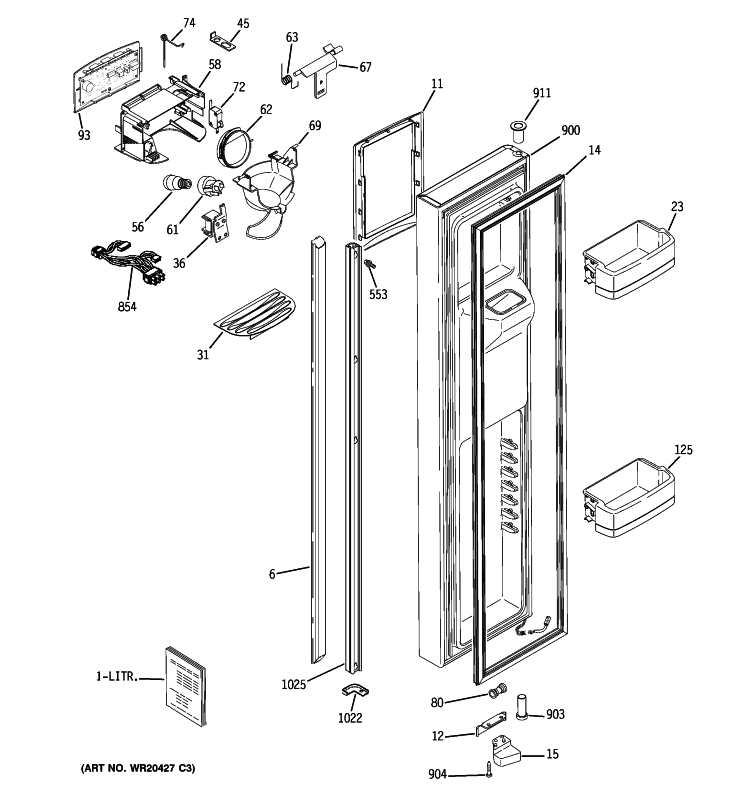 FREEZER DOOR Diagram and Parts List for GCE23LGTJFAV  General Electric Refrigerator