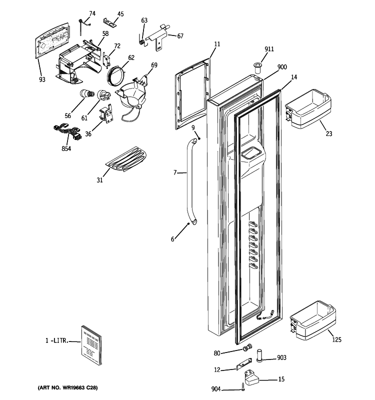 FREEZER DOOR Diagram and Parts List for GCE23LGTJFLS  General Electric Refrigerator