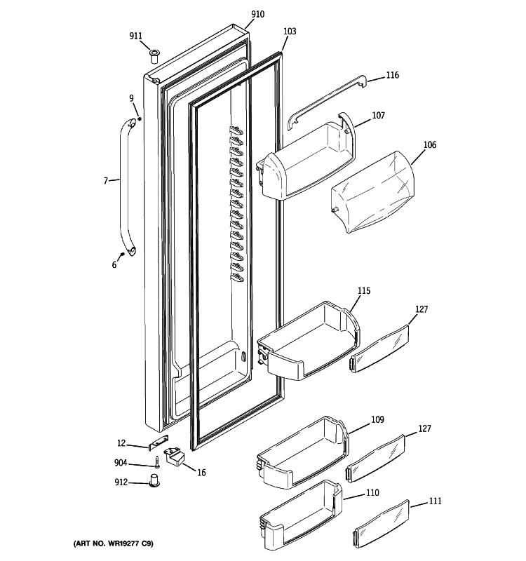 FRESH FOOD DOOR Diagram and Parts List for GCE23LGWIFSS  General Electric Refrigerator
