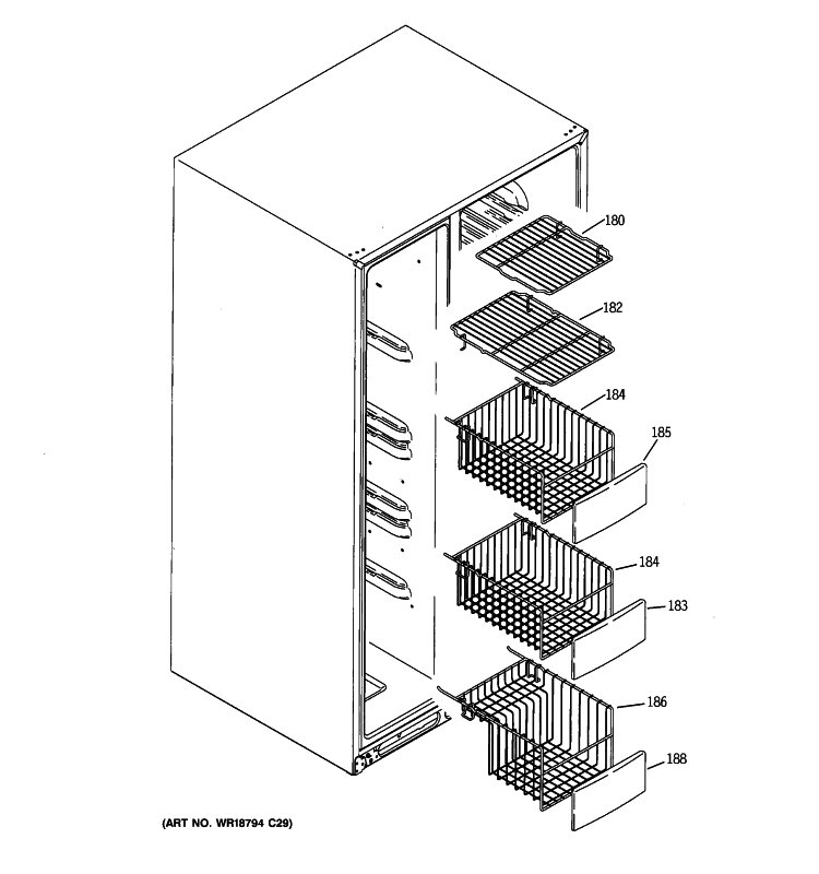 FREEZER SHELVES Diagram and Parts List for GIE21MGTJFKB  General Electric Refrigerator