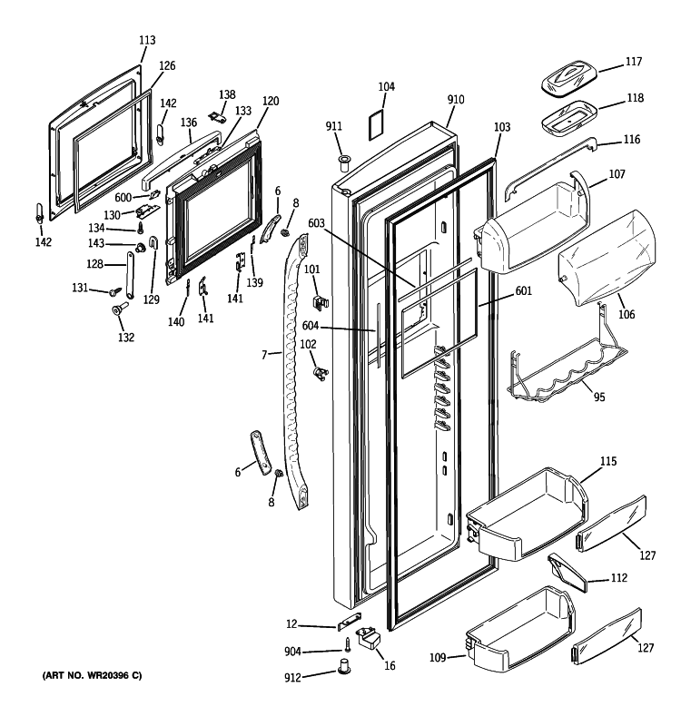 FRESH FOOD DOOR Diagram and Parts List for GSK25LHWICCC  General Electric Refrigerator