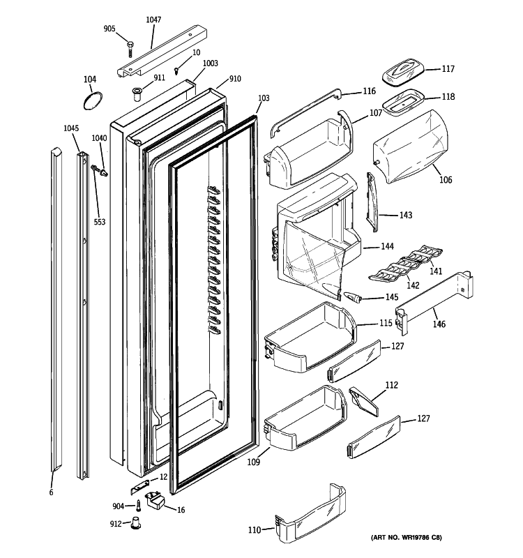 FRESH FOOD DOOR Diagram and Parts List for PJE25PGTJFSV  General Electric Refrigerator