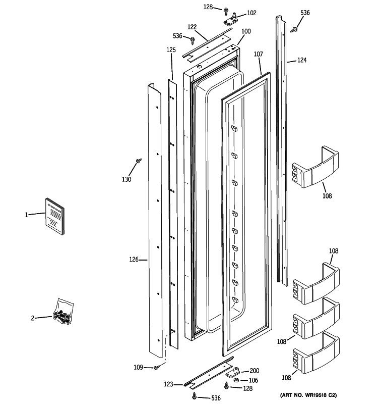 FREEZER DOOR Diagram and Parts List for ZSEB480NYA  General Electric Refrigerator