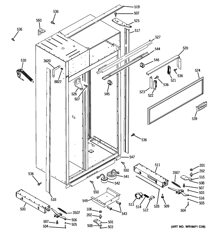 CASE PARTS Diagram and Parts List for ZSEB480NYA  General Electric Refrigerator