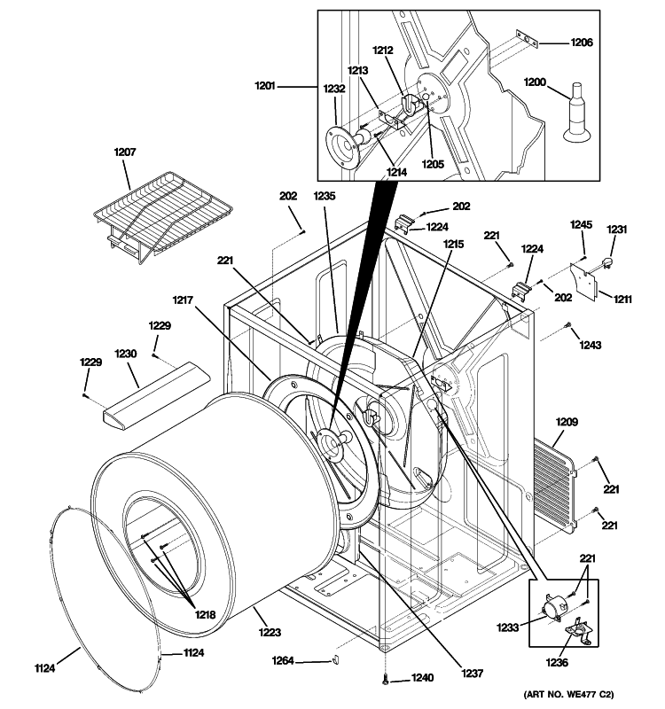 CABINET & DRUM Diagram and Parts List for DSXH43GF1WW  General Electric Dryer