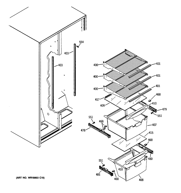 FRESH FOOD SHELVES Diagram and Parts List for GSS20IETDWW  General Electric Refrigerator