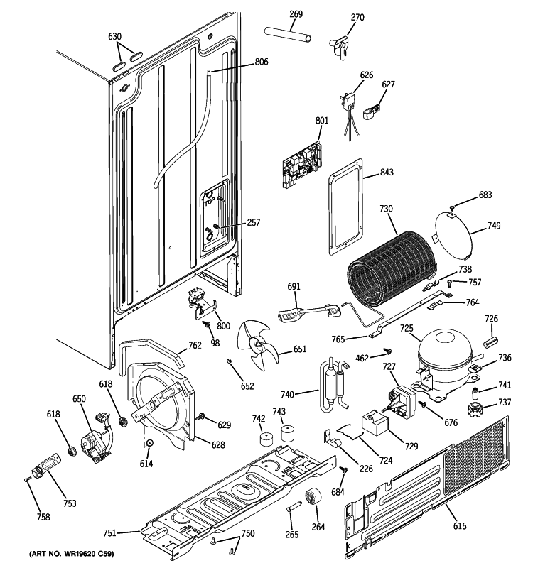 SEALED SYSTEM & MOTHER BOARD Diagram and Parts List for GSS20IETDWW  General Electric Refrigerator