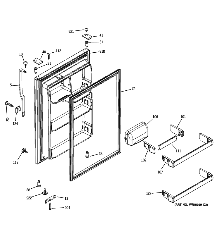 FRESH FOOD DOOR Diagram and Parts List for GTE22IBTJRWW  General Electric Refrigerator