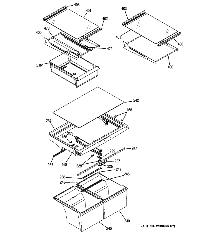 FRESH FOOD SHELVES Diagram and Parts List for GTE22JBTJRWW  General Electric Refrigerator