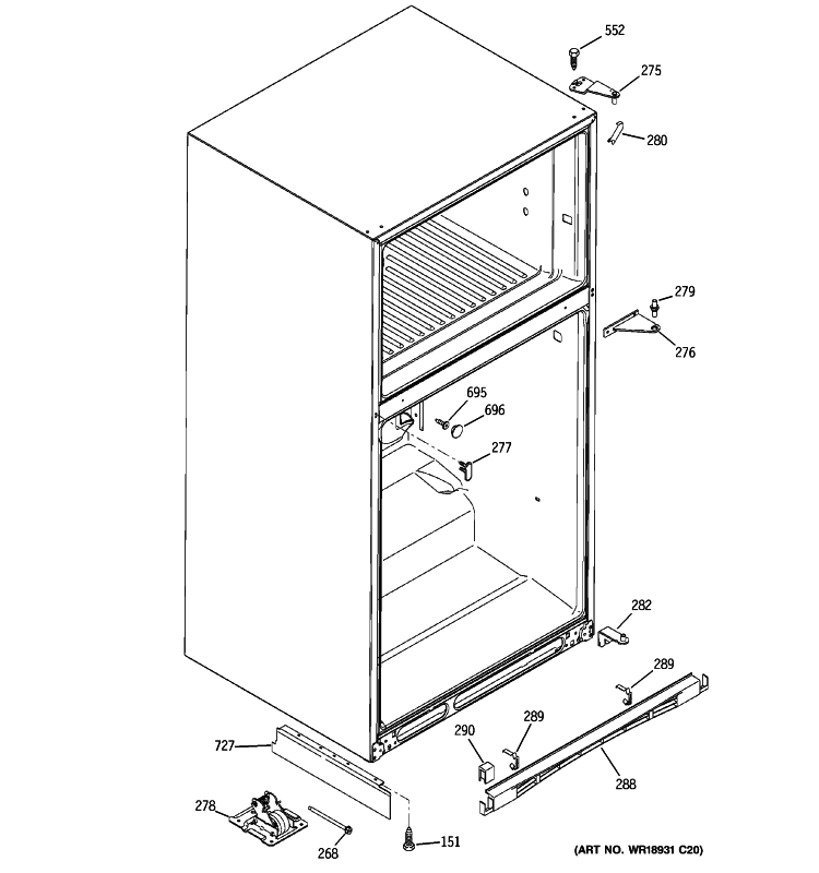CASE PARTS Diagram and Parts List for GTE22JBTJRWW  General Electric Refrigerator