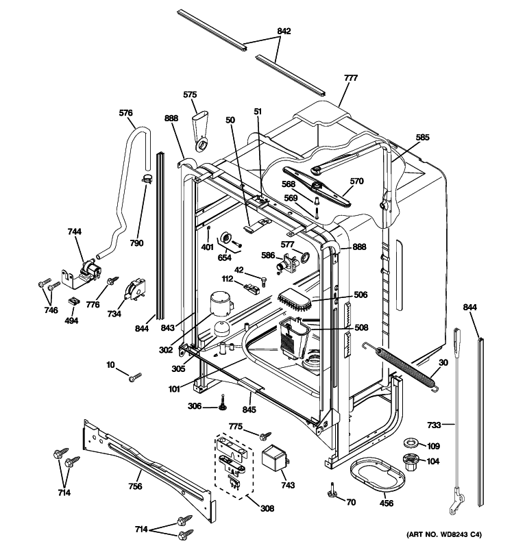 BODY PARTS Diagram and Parts List for PDW7980P00SS  General Electric Dishwasher
