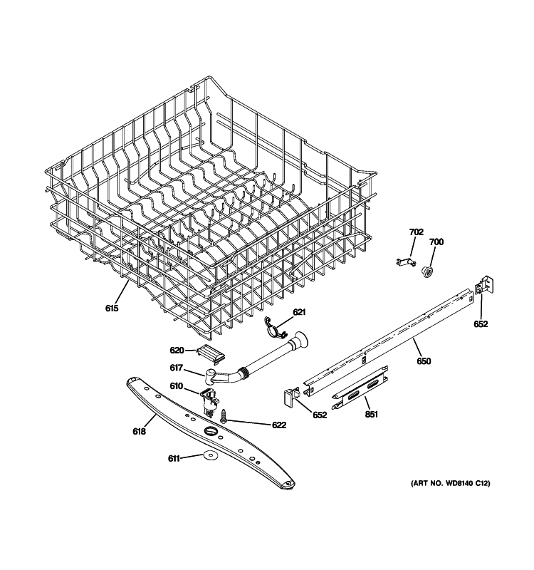 UPPER RACK ASSEMBLY Diagram and Parts List for PDWT200P00BB  General Electric Dishwasher