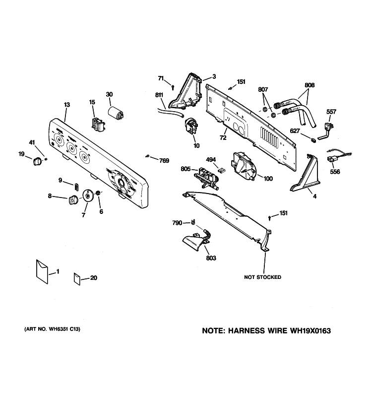 CONTROLS & BACKSPLASH Diagram and Parts List for S3700G3WW  General Electric Washer