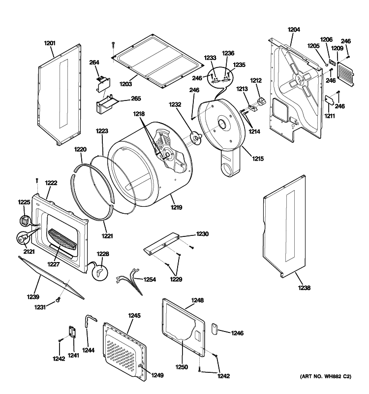 DOOR & DRUM PARTS Diagram and Parts List for WSM2780HCWWW  General Electric Washer Dryer Combo