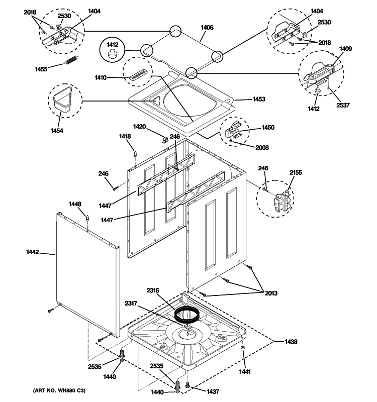 CABINET & TOP PANEL Diagram and Parts List for WSM2780HCWWW  General Electric Washer Dryer Combo