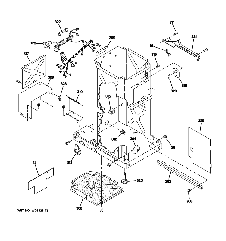 FRAME PARTS Diagram and Parts List for ZCGP150PII-00  General Electric Trash Compactor