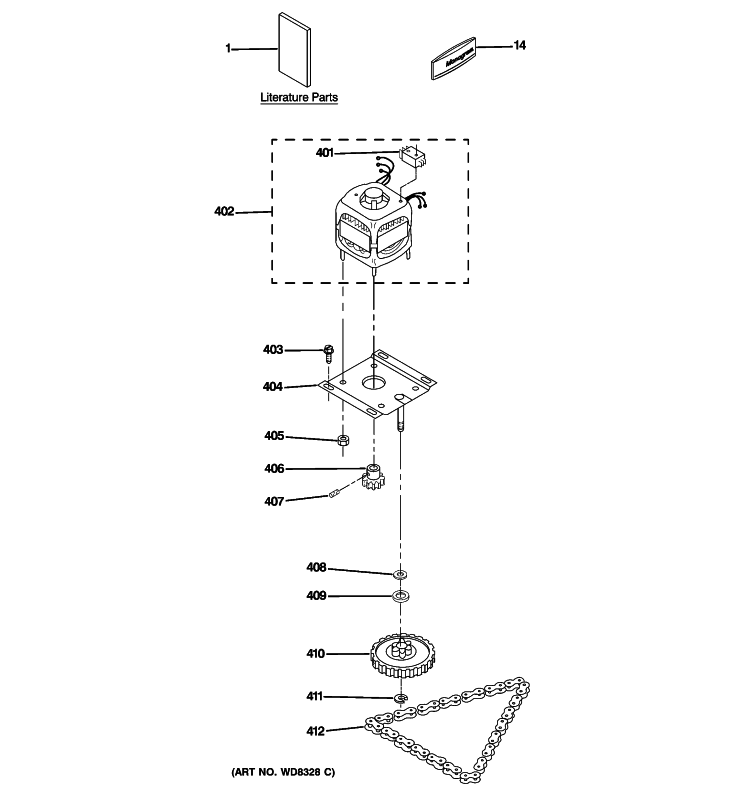 MOTOR & DRIVE PARTS Diagram and Parts List for ZCGP150PII-00  General Electric Trash Compactor