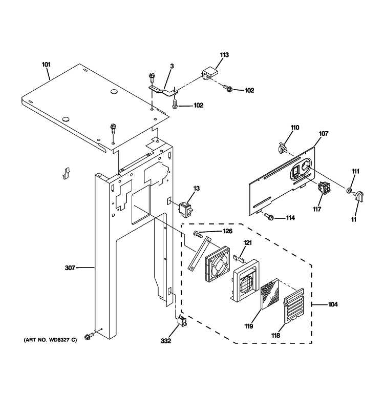 CABINET & CONTROL PARTS Diagram and Parts List for ZCGS150PSS-00  General Electric Trash Compactor