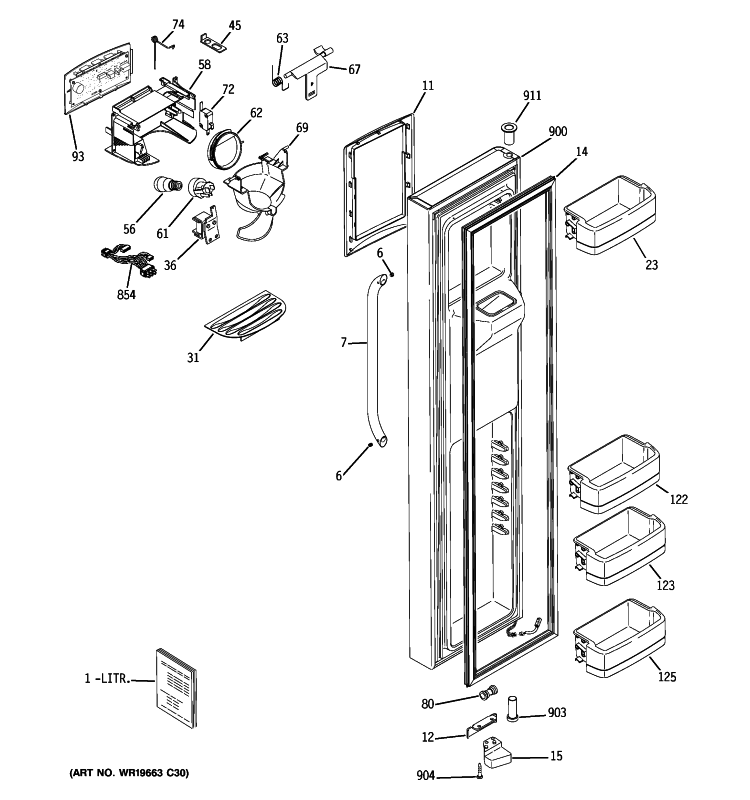 FREEZER DOOR Diagram and Parts List for GSE25MGTJCSS  General Electric Refrigerator