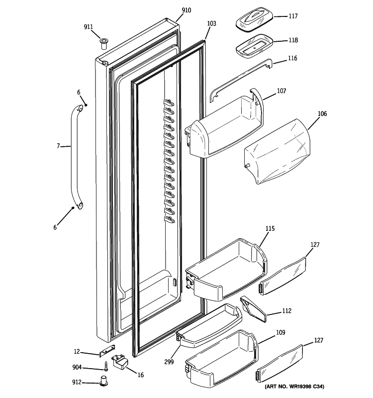 FRESH FOOD DOOR Diagram and Parts List for GSE25MGTJCSS  General Electric Refrigerator