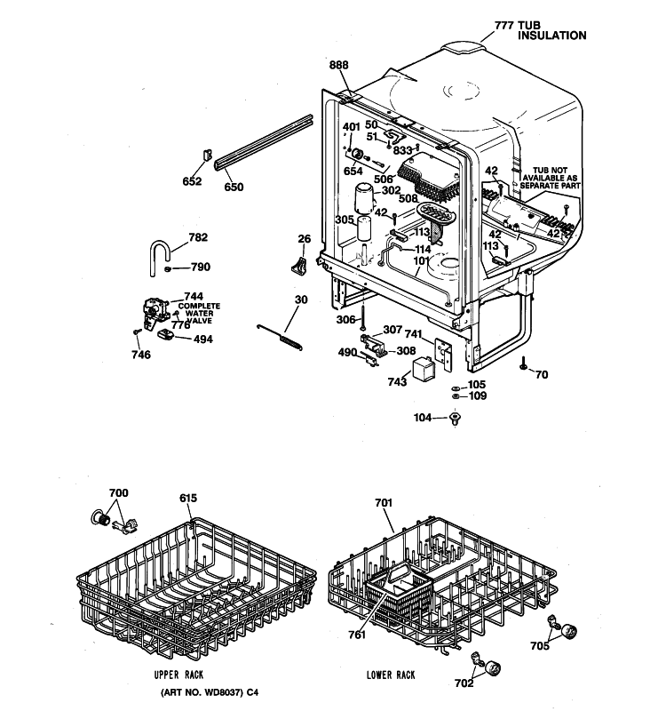 BODY PARTS Diagram and Parts List for HDA2120Z00BB  Hotpoint Dishwasher