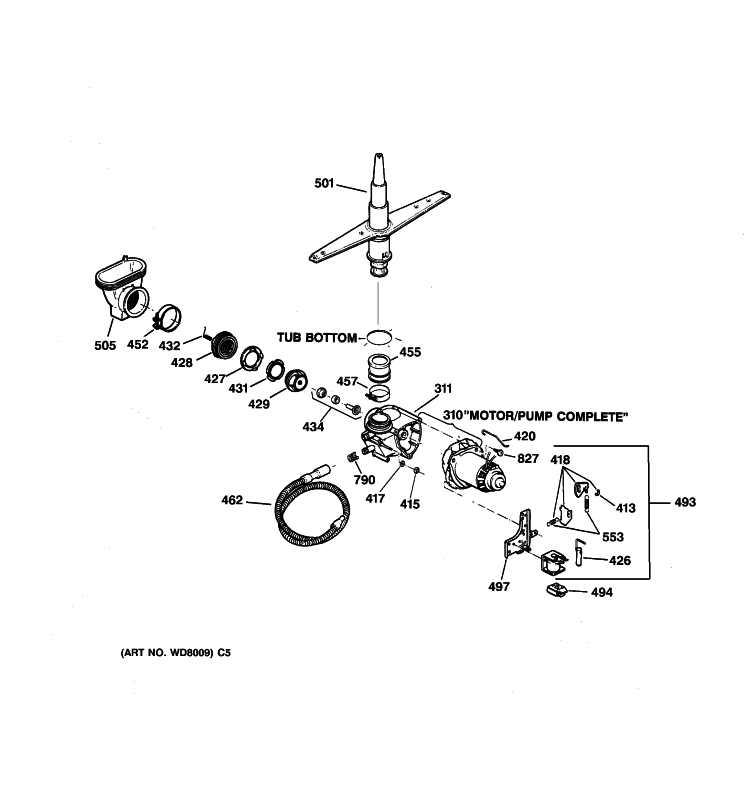 MOTOR-PUMP MECHANISM Diagram and Parts List for HDA2120Z00BB  Hotpoint Dishwasher