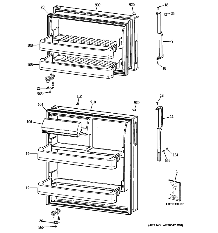 DOORS Diagram and Parts List for HTS17CBTDRWW  Hotpoint Refrigerator