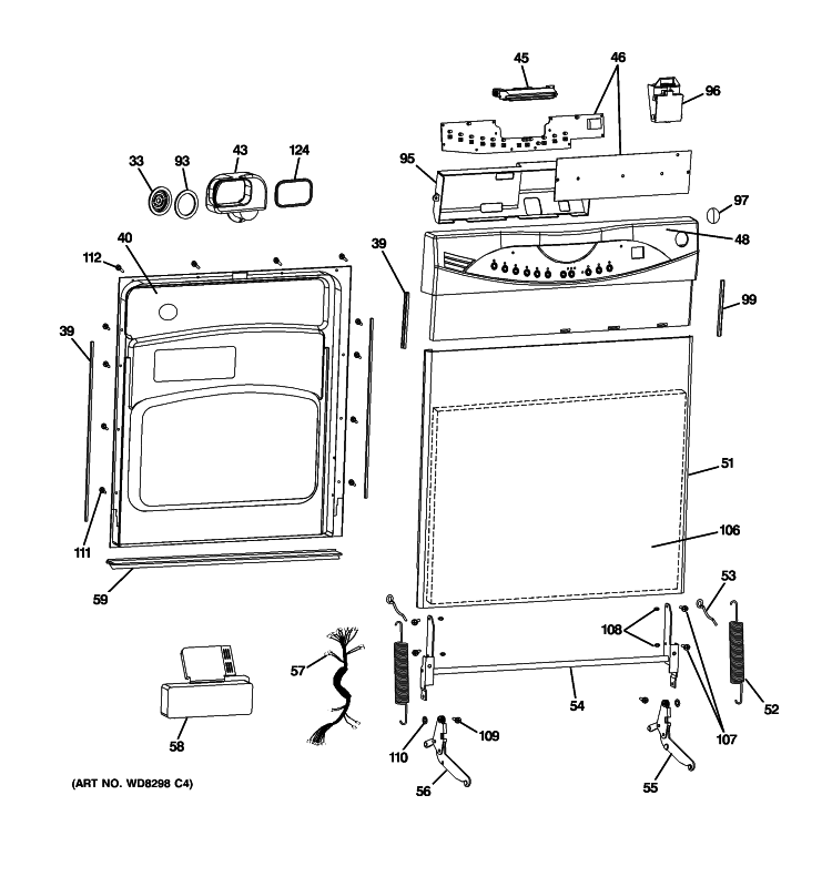 ESCUTCHEON & DOOR ASSEMBLY Diagram and Parts List for GHDA690P01BB  General Electric Dishwasher