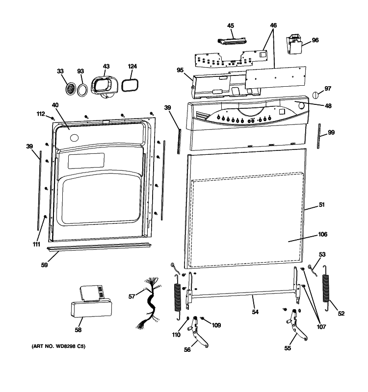 ESCUTCHEON & DOOR ASSEMBLY Diagram and Parts List for GLDA690M01BB  General Electric Dishwasher